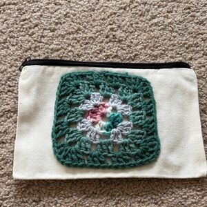 Handcrafted Crochet Accent Cosmetic Bag